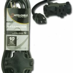 Accu-Cable EC123-3FER-25 25' 12AWG Power Extension Cord With Triple Tap Outlet