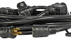 Lex 59233B Black 20 Amp E-String With L14-20 In And (4) NEMA 5-15 Receptacles