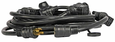 Lex 59233B Black 20 Amp E-String With L14-20 In And (4) NEMA 5-15 Receptacles