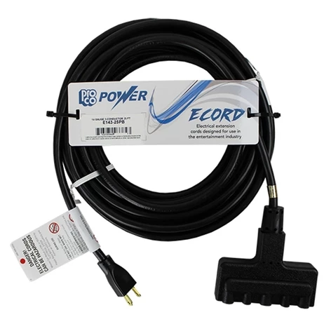 Pro Co E143-1PB 1' Extension Cord With 14AWG, 3C And 3-Outlet Power Block