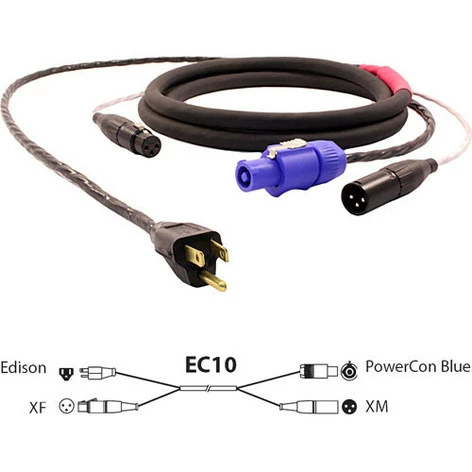 Pro Co EC1-10 10' Combo Cable With Dual XLR And Blue PowerCON To Edison